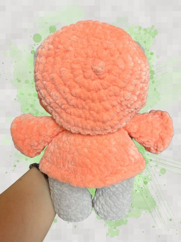 grey bear in a peach hoodie