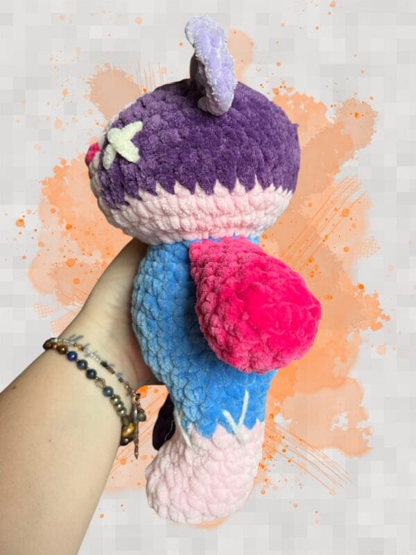 patchwork bear in blue pinks & purples