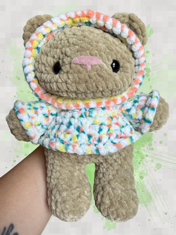 Bear hoodie lt brown/turquoise multi