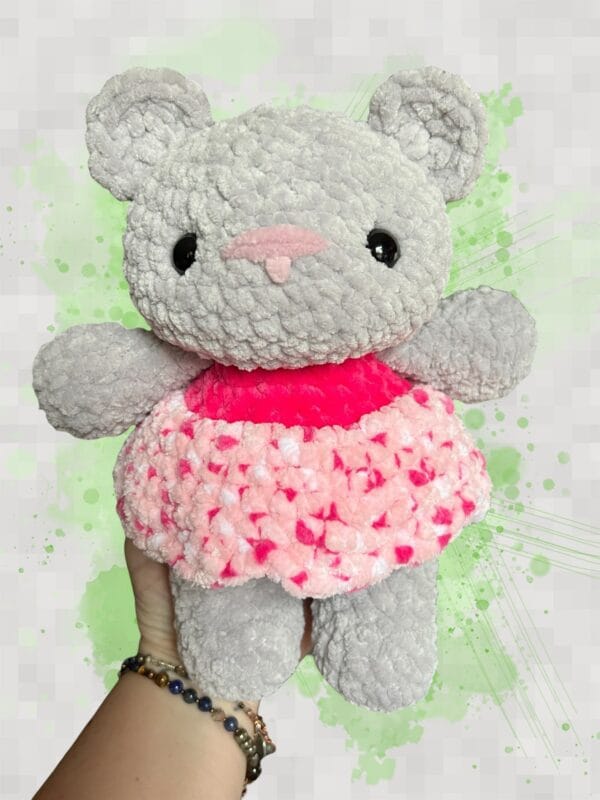 Bear dress grey/dk pink multi