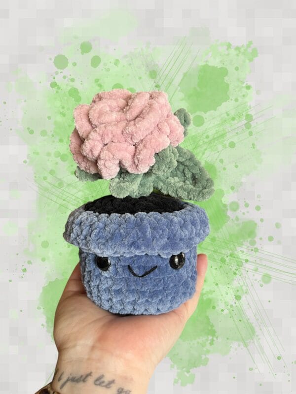 Flower pot rose - blue & blush
